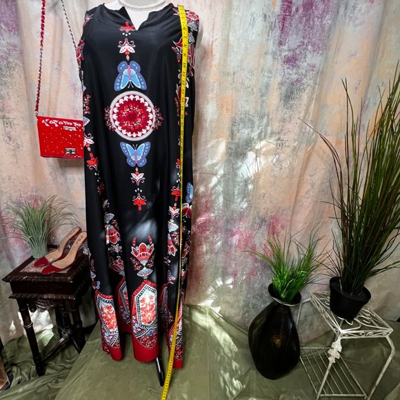 NWOT๐ Retro Design Cotton Mix Maxi A- Line Sleeveless Dress - Picture 6 of 15